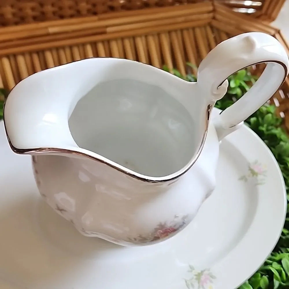 Vintage Johann Haviland Bavaria Germany Floral Creamer Pitcher & Tray
